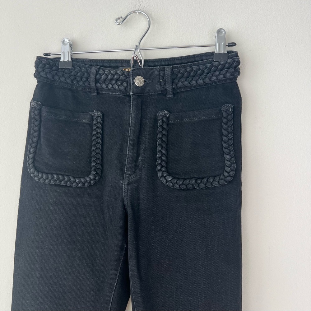Maje Platane Braided Trim Flare Jeans Black - Picture 4 of 10